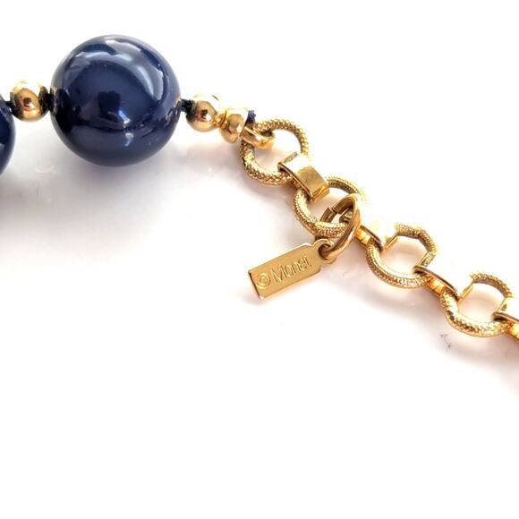 Vintage Monet Navy Blue Gold Classic Beaded Retro 50s Style Classic Necklace - Picture 4 of 4